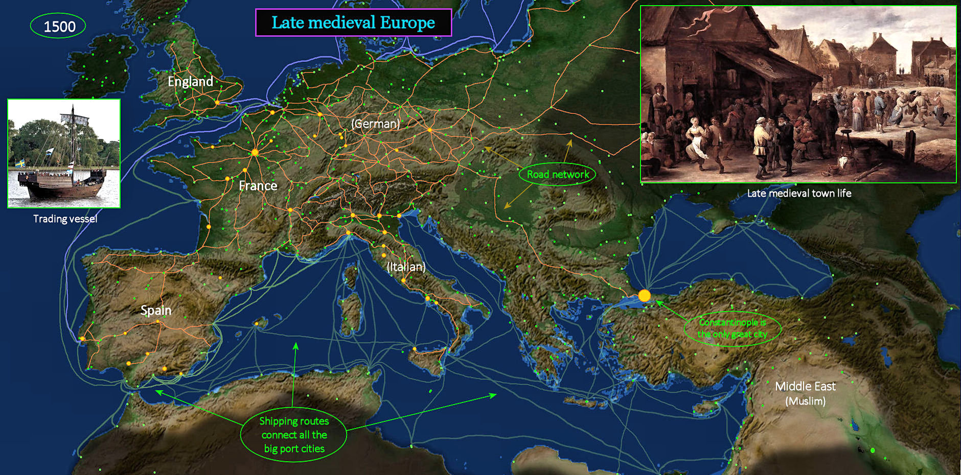 Cities and trade routes, 1500 map